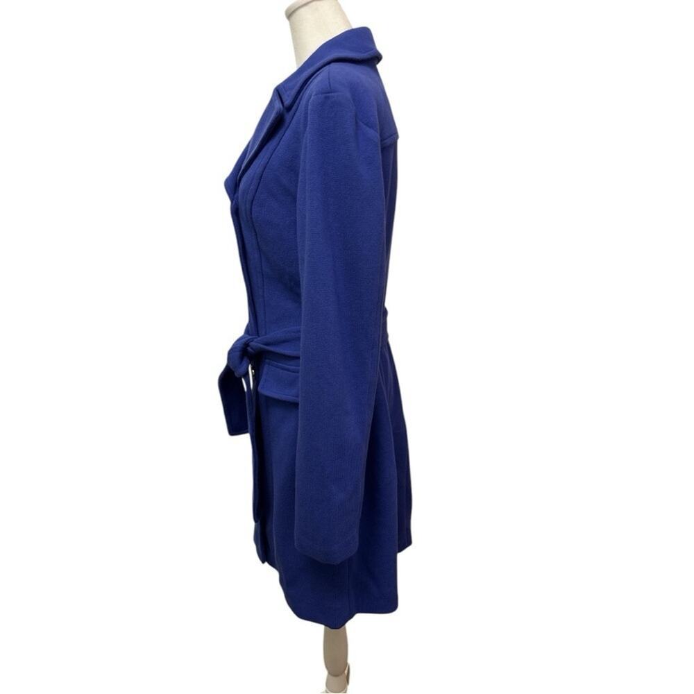 INC coat double breasted women size M 100% cotton beautiful blue waist tie - Picture 3 of 11